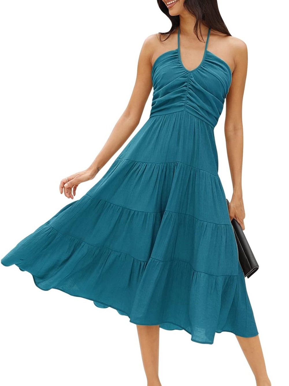 Deepself Summer Halter Smocked Midi Dress.
